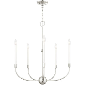 HomeRoots Five Light Dimmable Chandelier – Modern Cylindrical Shades, Steel Construction for Stylish Ambiance 687430