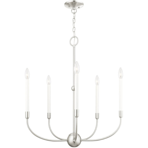 HomeRoots Five Light Dimmable Chandelier – Modern Cylindrical Shades, Steel Construction for Stylish Ambiance 687430