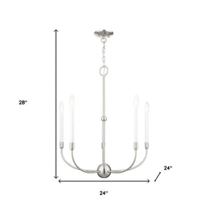 HomeRoots Five Light Dimmable Chandelier – Modern Cylindrical Shades, Steel Construction for Stylish Ambiance 687430