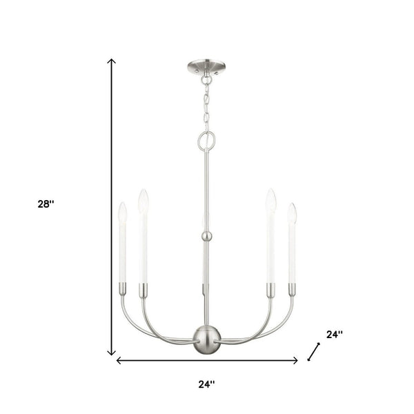 HomeRoots Five Light Dimmable Chandelier – Modern Cylindrical Shades, Steel Construction for Stylish Ambiance 687430
