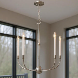HomeRoots Five Light Dimmable Chandelier – Modern Cylindrical Shades, Steel Construction for Stylish Ambiance 687430