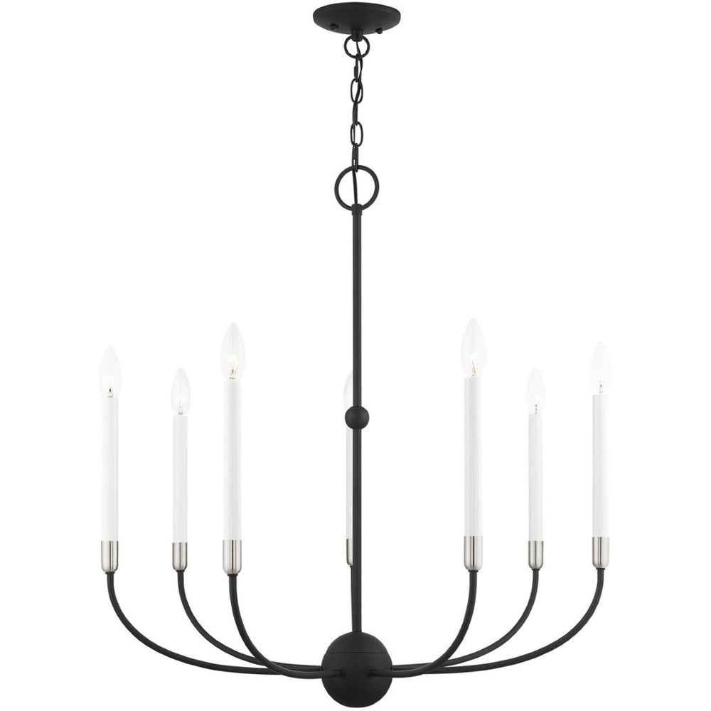 HomeRoots Seven Light Dimmable Chandelier - Modern Cylinder Design with Steel Shades for Elegant Lighting 687431