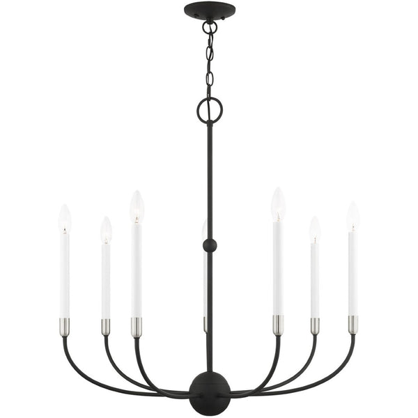 HomeRoots Seven Light Dimmable Chandelier - Modern Cylinder Design with Steel Shades for Elegant Lighting 687431