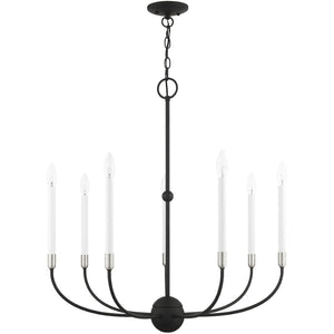 HomeRoots Seven Light Dimmable Chandelier - Modern Cylinder Design with Steel Shades for Elegant Lighting 687431