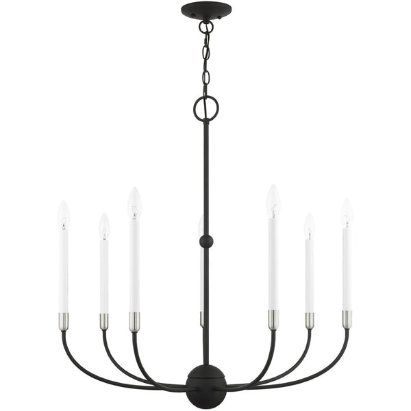HomeRoots Seven Light Dimmable Chandelier - Modern Cylinder Design with Steel Shades for Elegant Lighting 687431
