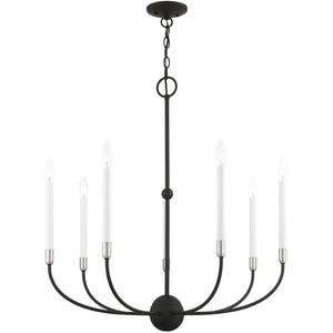 HomeRoots Seven Light Dimmable Chandelier - Modern Cylinder Design with Steel Shades for Elegant Lighting 687431