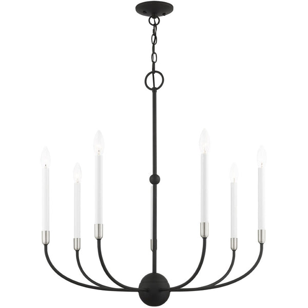 HomeRoots Seven Light Dimmable Chandelier - Modern Cylinder Design with Steel Shades for Elegant Lighting 687431