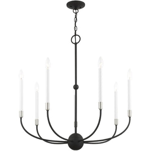 HomeRoots Seven Light Dimmable Chandelier - Modern Cylinder Design with Steel Shades for Elegant Lighting 687431