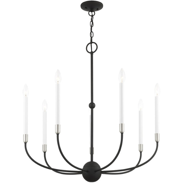 HomeRoots Seven Light Dimmable Chandelier - Modern Cylinder Design with Steel Shades for Elegant Lighting 687431