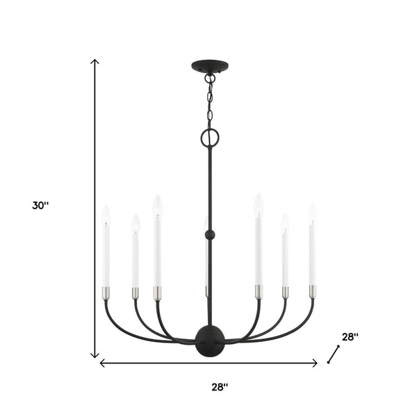 HomeRoots Seven Light Dimmable Chandelier - Modern Cylinder Design with Steel Shades for Elegant Lighting 687431