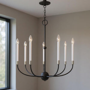 HomeRoots Seven Light Dimmable Chandelier - Modern Cylinder Design with Steel Shades for Elegant Lighting 687431