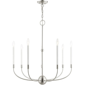 HomeRoots Seven Light Dimmable Chandelier - Modern Steel Design with Cylindrical Shades for Any Space 687432