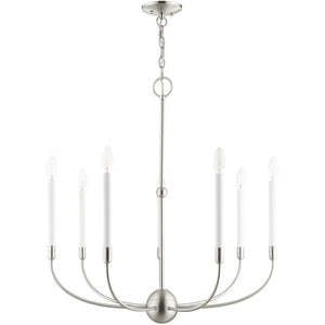 HomeRoots Seven Light Dimmable Chandelier - Modern Steel Design with Cylindrical Shades for Any Space 687432