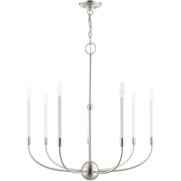 HomeRoots Seven Light Dimmable Chandelier - Modern Steel Design with Cylindrical Shades for Any Space 687432