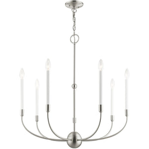 HomeRoots Seven Light Dimmable Chandelier - Modern Steel Design with Cylindrical Shades for Any Space 687432