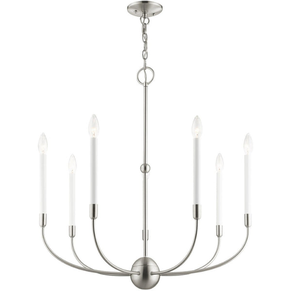 HomeRoots Seven Light Dimmable Chandelier - Modern Steel Design with Cylindrical Shades for Any Space 687432