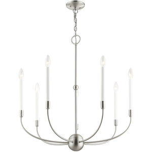 HomeRoots Seven Light Dimmable Chandelier - Modern Steel Design with Cylindrical Shades for Any Space 687432