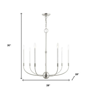 HomeRoots Seven Light Dimmable Chandelier - Modern Steel Design with Cylindrical Shades for Any Space 687432
