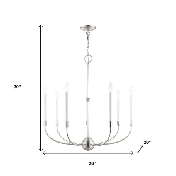 HomeRoots Seven Light Dimmable Chandelier - Modern Steel Design with Cylindrical Shades for Any Space 687432
