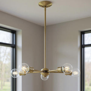 HomeRoots Five Light Dimmable Chandelier: Modern Cylindrical Shades for Elegant Illumination in Any Room 687433