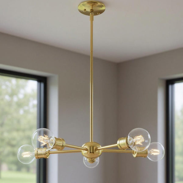 HomeRoots Five Light Dimmable Chandelier with Cylinder Shades - Modern Design for Stylish Ambient Lighting 687434
