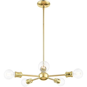 HomeRoots Five Light Dimmable Chandelier with Cylinder Shades - Modern Design for Stylish Ambient Lighting 687434