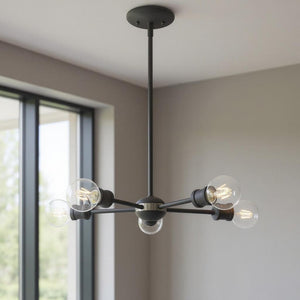 HomeRoots Five Light Dimmable Chandelier - Elegant Cylinder Shades for Modern Spaces, Perfect Ambiance & Style 687435