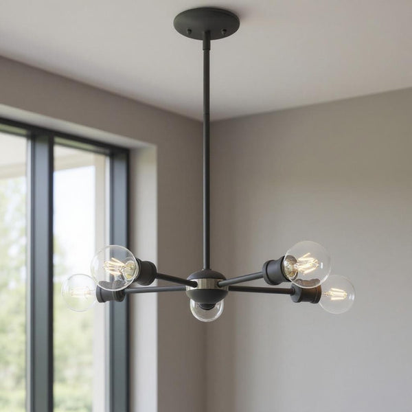 HomeRoots Five Light Dimmable Chandelier - Elegant Cylinder Shades for Modern Spaces, Perfect Ambiance & Style 687435
