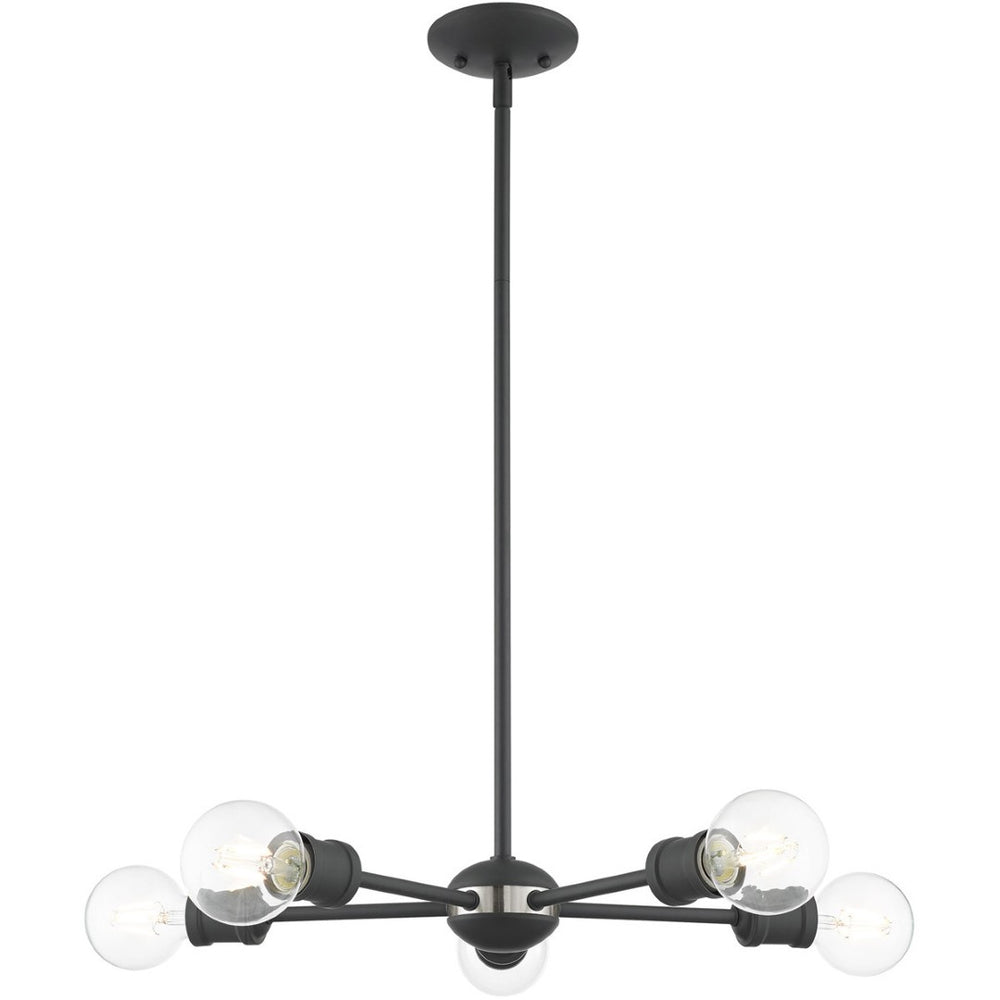 HomeRoots Five Light Dimmable Chandelier - Elegant Cylinder Shades for Modern Spaces, Perfect Ambiance & Style 687435
