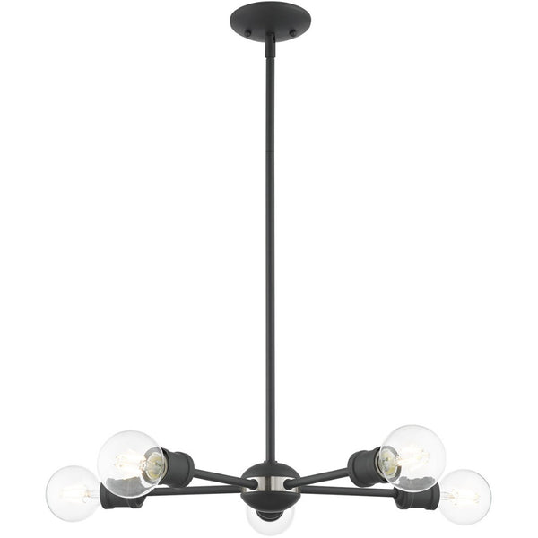 HomeRoots Five Light Dimmable Chandelier - Elegant Cylinder Shades for Modern Spaces, Perfect Ambiance & Style 687435