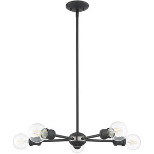 HomeRoots Five Light Dimmable Chandelier - Elegant Cylinder Shades for Modern Spaces, Perfect Ambiance & Style 687435