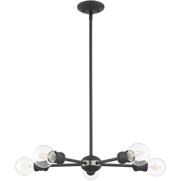 HomeRoots Five Light Dimmable Chandelier - Elegant Cylinder Shades for Modern Spaces, Perfect Ambiance & Style 687435