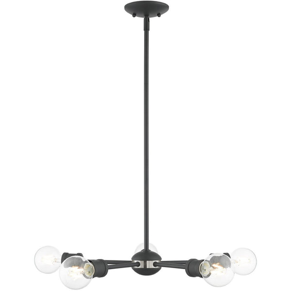 HomeRoots Five Light Dimmable Chandelier - Elegant Cylinder Shades for Modern Spaces, Perfect Ambiance & Style 687435