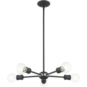 HomeRoots Five Light Dimmable Chandelier - Elegant Cylinder Shades for Modern Spaces, Perfect Ambiance & Style 687435
