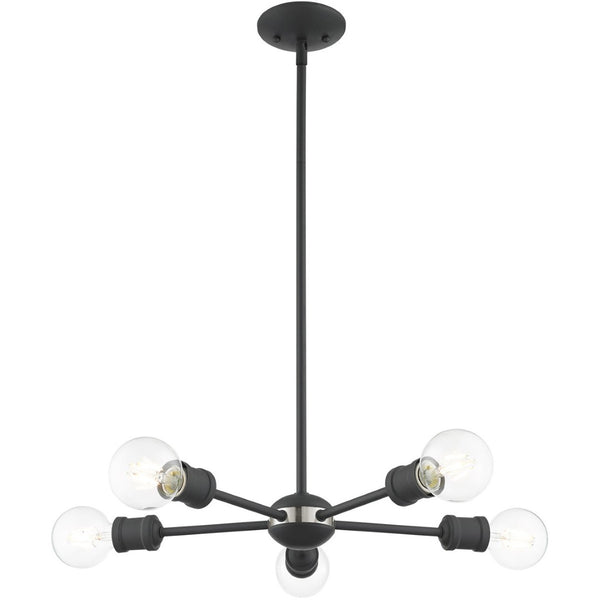 HomeRoots Five Light Dimmable Chandelier - Elegant Cylinder Shades for Modern Spaces, Perfect Ambiance & Style 687435
