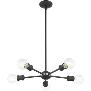 HomeRoots Five Light Dimmable Chandelier - Elegant Cylinder Shades for Modern Spaces, Perfect Ambiance & Style 687435