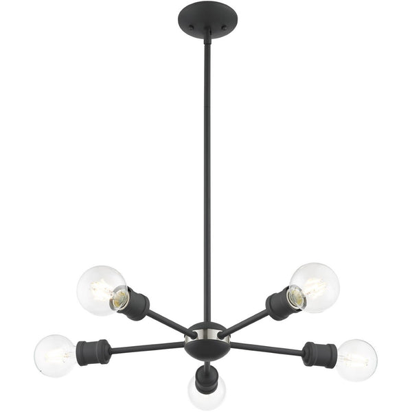 HomeRoots Five Light Dimmable Chandelier - Elegant Cylinder Shades for Modern Spaces, Perfect Ambiance & Style 687435