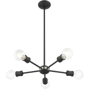 HomeRoots Five Light Dimmable Chandelier - Elegant Cylinder Shades for Modern Spaces, Perfect Ambiance & Style 687435