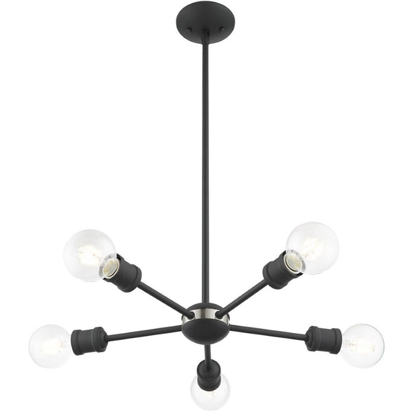 HomeRoots Five Light Dimmable Chandelier - Elegant Cylinder Shades for Modern Spaces, Perfect Ambiance & Style 687435