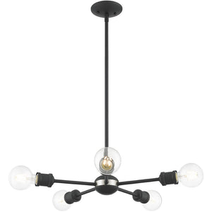 HomeRoots Five Light Dimmable Chandelier - Elegant Cylinder Shades for Modern Spaces, Perfect Ambiance & Style 687435