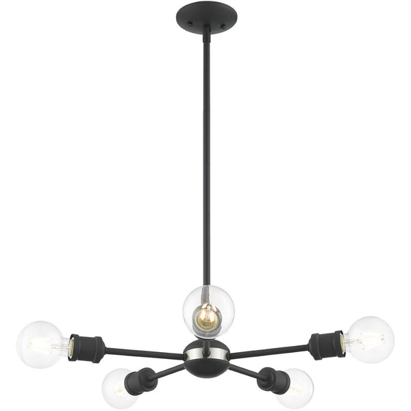 HomeRoots Five Light Dimmable Chandelier - Elegant Cylinder Shades for Modern Spaces, Perfect Ambiance & Style 687435