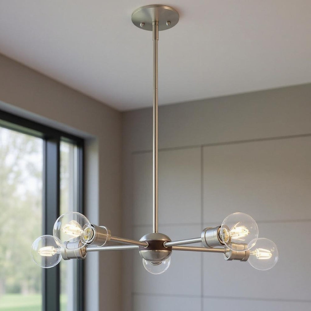 HomeRoots Five Light Dimmable Chandelier - Modern Cylinder Shades, Steel Construction for Elegant Spaces 687437
