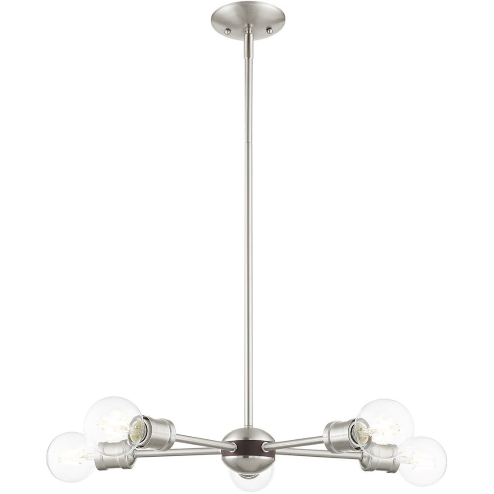 HomeRoots Five Light Dimmable Chandelier - Modern Cylinder Shades, Steel Construction for Elegant Spaces 687437