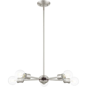 HomeRoots Five Light Dimmable Chandelier - Modern Cylinder Shades, Steel Construction for Elegant Spaces 687437