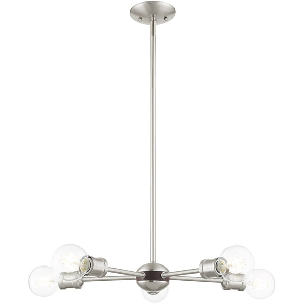 HomeRoots Five Light Dimmable Chandelier - Modern Cylinder Shades, Steel Construction for Elegant Spaces 687437