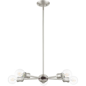HomeRoots Five Light Dimmable Chandelier - Modern Cylinder Shades, Steel Construction for Elegant Spaces 687437