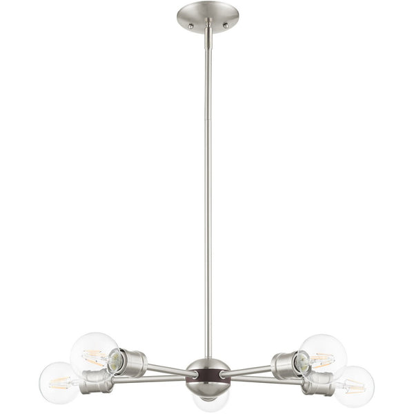 HomeRoots Five Light Dimmable Chandelier - Modern Cylinder Shades, Steel Construction for Elegant Spaces 687437