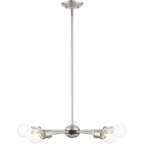 HomeRoots Five Light Dimmable Chandelier - Modern Cylinder Shades, Steel Construction for Elegant Spaces 687437