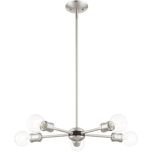 HomeRoots Five Light Dimmable Chandelier - Modern Cylinder Shades, Steel Construction for Elegant Spaces 687437