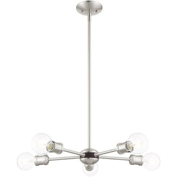 HomeRoots Five Light Dimmable Chandelier - Modern Cylinder Shades, Steel Construction for Elegant Spaces 687437